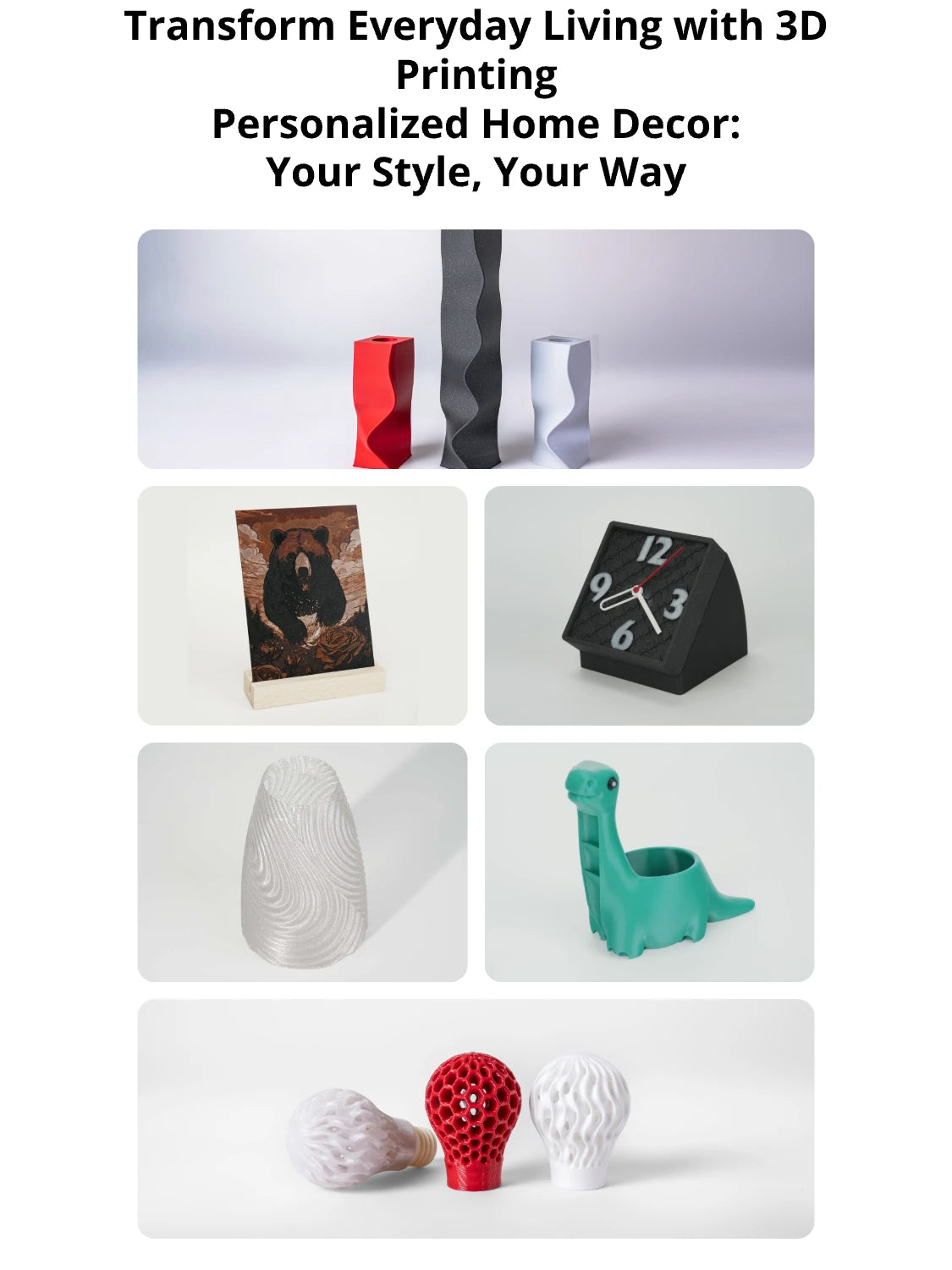 3D printed personalized home decor items showcasing style and creativity