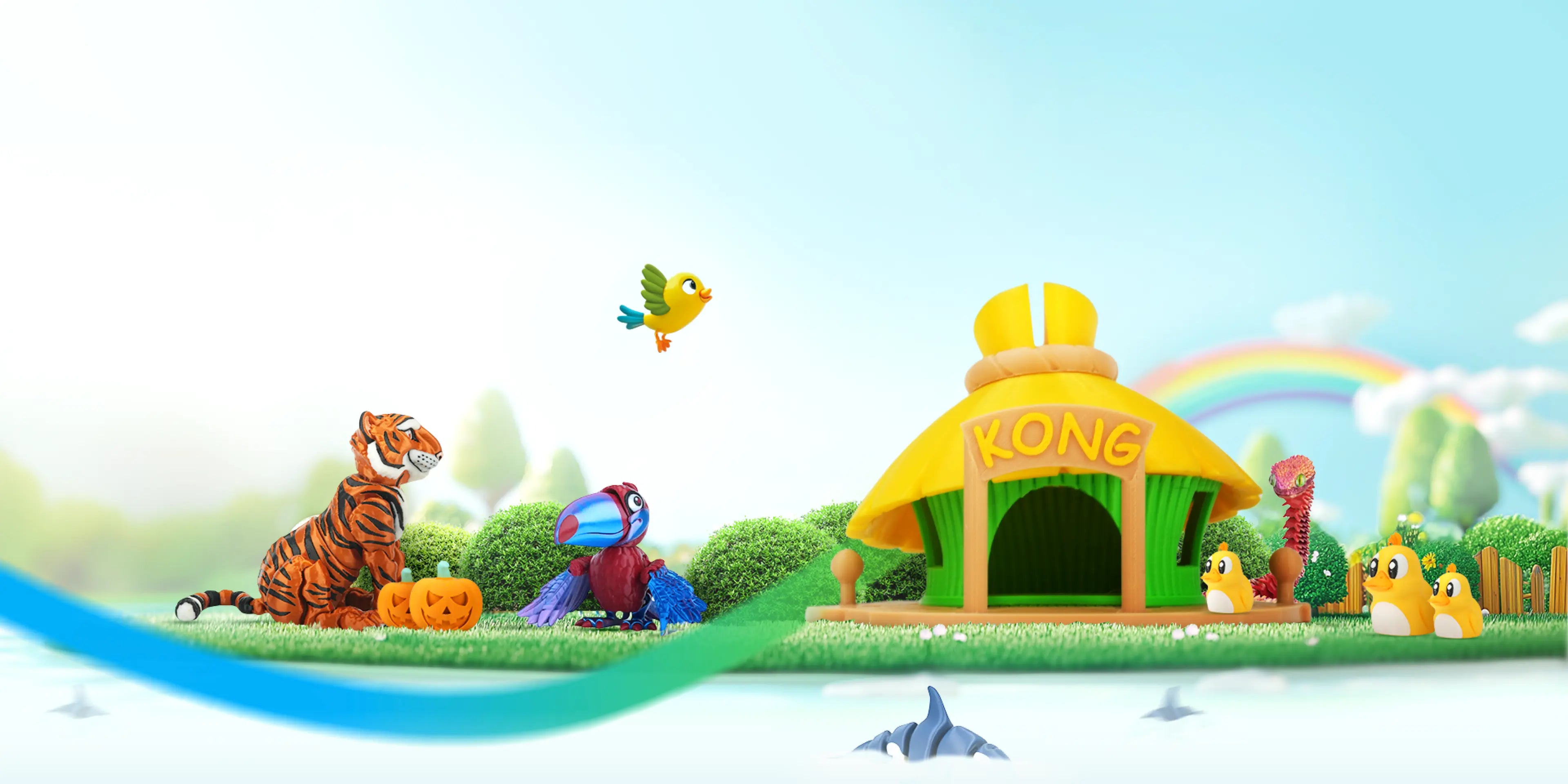 Flashforge AD5X showcasing multi-color 3D printed models with IFS module